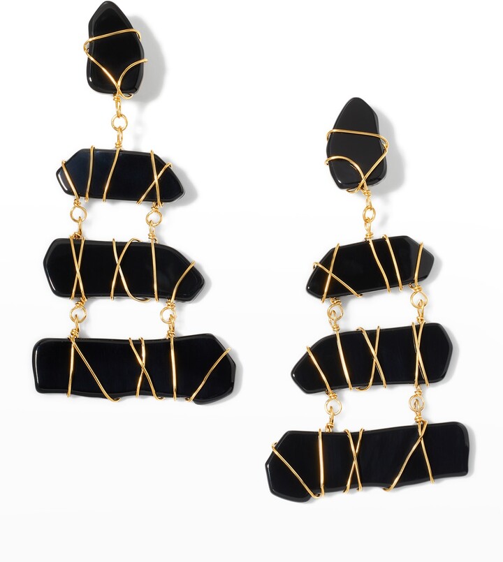 Black And Gold Chandelier Earrings, Gold And Black Chandelier Earrings
