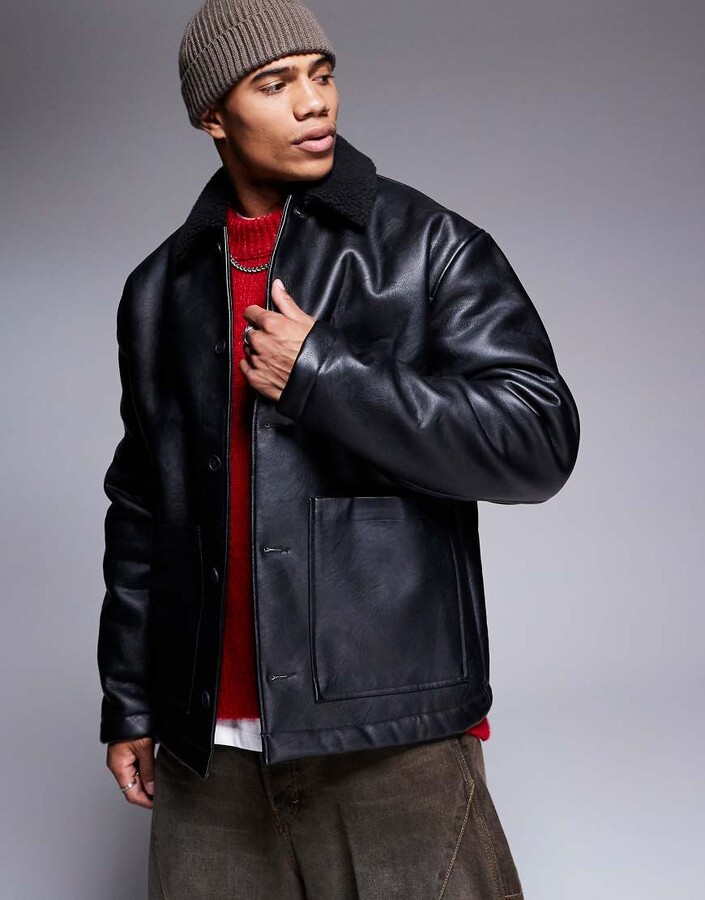 ASOS DESIGN faux leather cropped biker jacket with belt ShopStyle