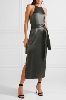 Halston Satin Midi Dress - Charcoal