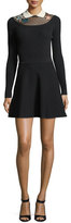 Thumbnail for your product : RED Valentino Collared Fit-&-Flare Dress w/ Point d'esprit Yoke & Hand-Stitched Flowers
