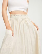 Thumbnail for your product : ASOS Petite DESIGN Petite midi skirt with pocket detail in sand