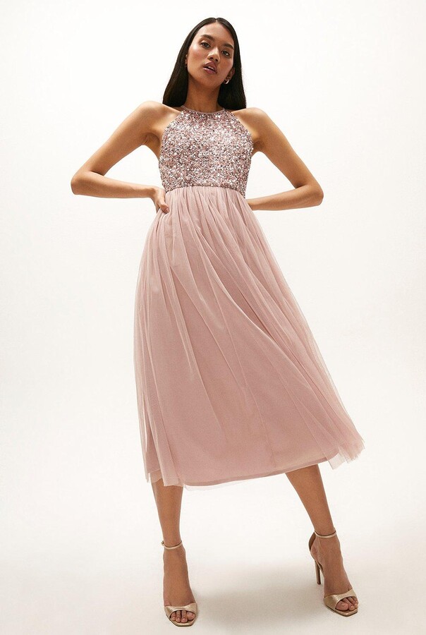 Halter Neck Sequin Bodice Midi Dress ShopStyle