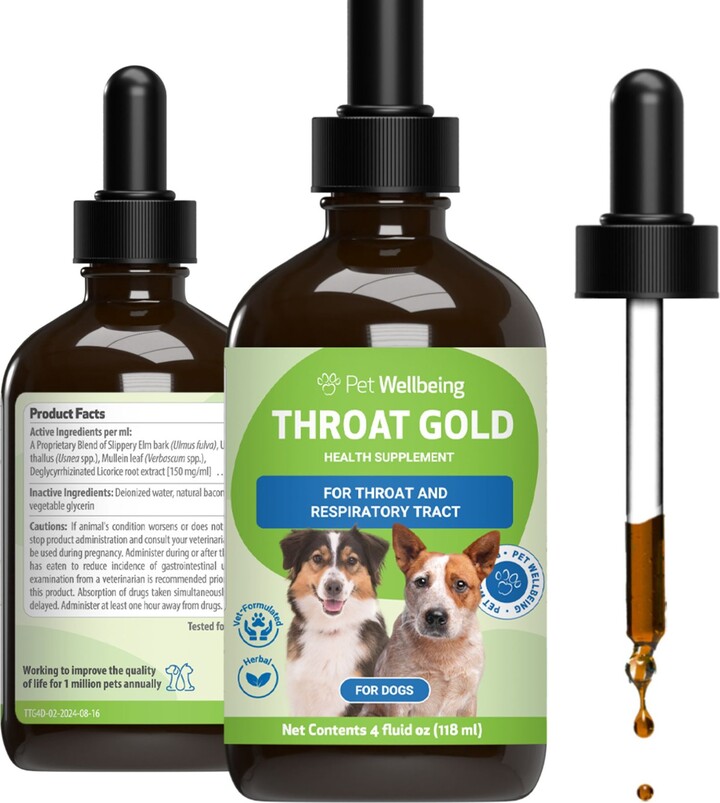 Pet Wellbeing Throat Gold Bacon Flavored Liquid Respiratory Supplement for Dogs, 4-oz bottle