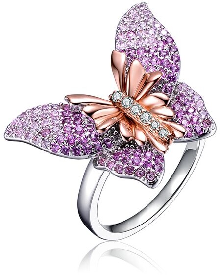 Genevive Two-Tone Over Silver CZ Butterfly Ring