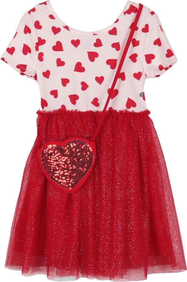 Zunie Kids' Heart Tulle Dress & Sequin Purse Set