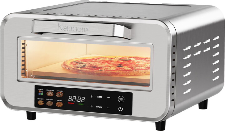 Kenmore Indoor Electric Pizza Oven - Cook 12" Pizza In Minutes | Heats To 750°F For Wood Fired Taste | Portable Countertop Pizza Maker | 5 One-Touch Presets | Pizza Stone & Peel | Stainless Steel