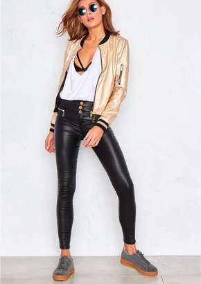 Missy Empire Mila Gold Metallic Faux Leather Bomber Jacket