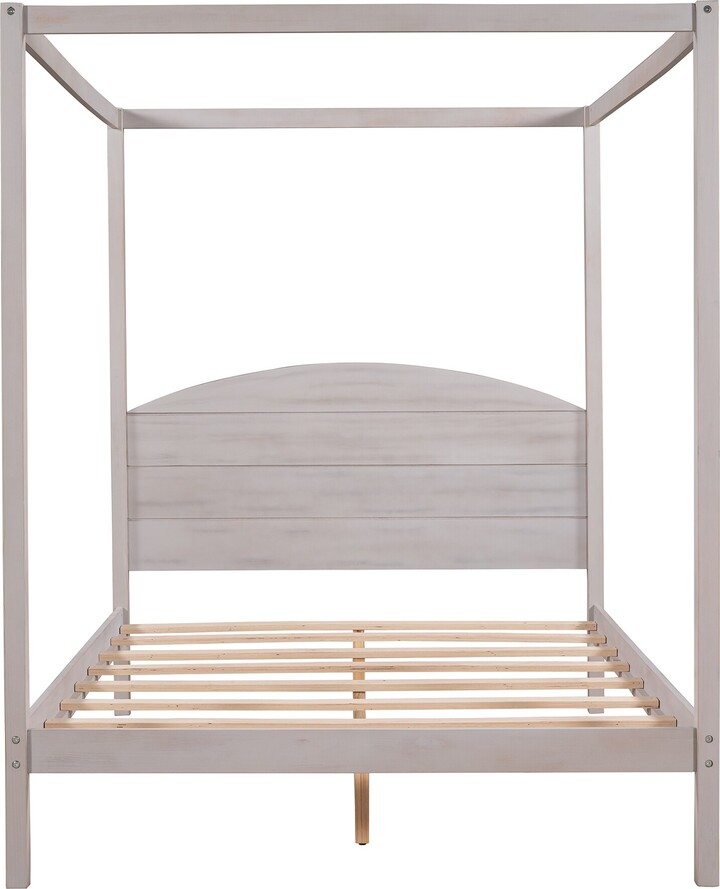 IGEMAN Full Size HalfMoon Headboard Canopy Bed Straight Lines Platform
