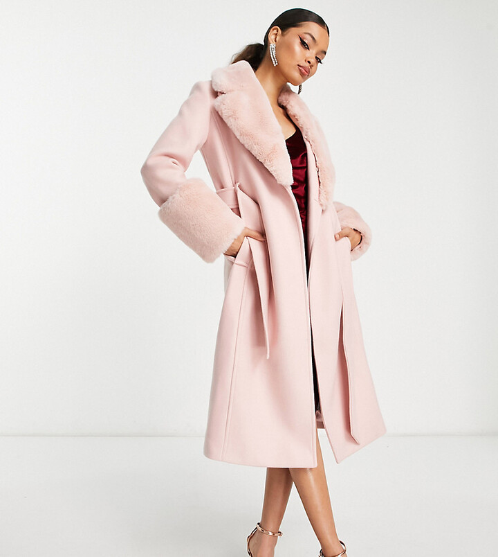 Ever New Petite faux fur collar coat with cuffs in pink - ShopStyle