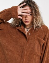 Thumbnail for your product : Collusion oversized borg mini shirt dress in brown