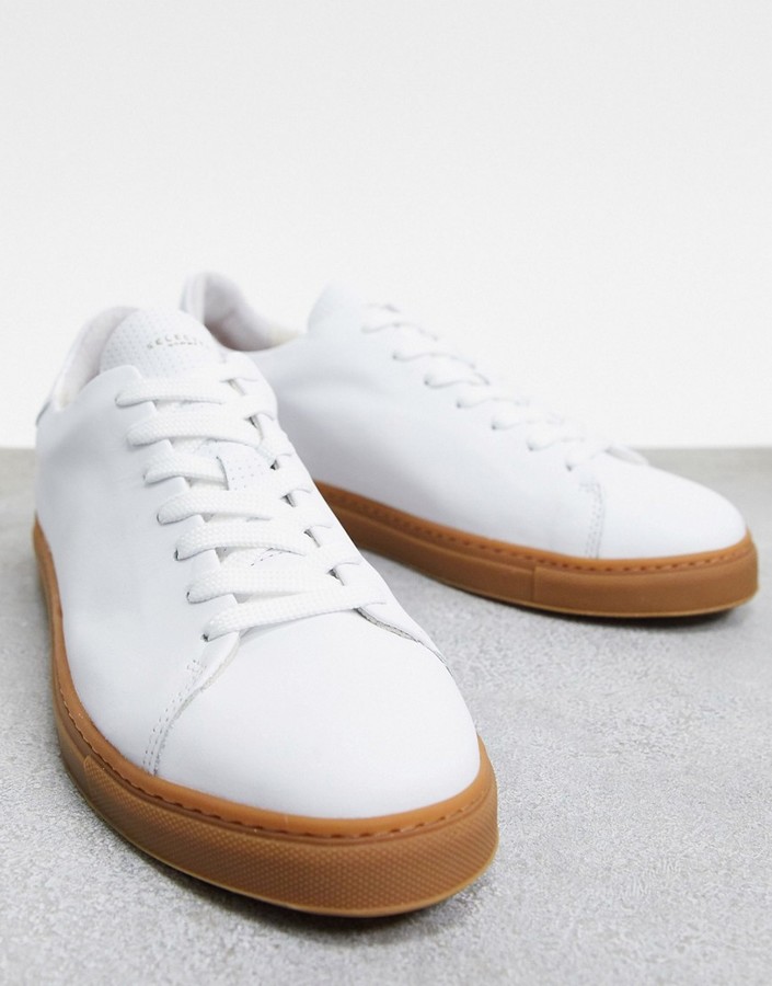 Selected leather sneakers with gum sole - ShopStyle