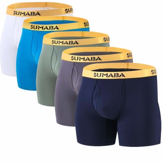 SUMABA Long Leg Men Underwear Boxer Briefs Fly with Pouch No Ride Up Bamboo Underpants for Men Breathable 