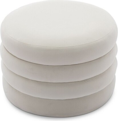 Okak22.5INElegentVelvetRoundOttomanwithStorage,FootStoolsOttomanwithPaddingCushion,StorageOttomanforLivingRoom,Bedroom,Ivory