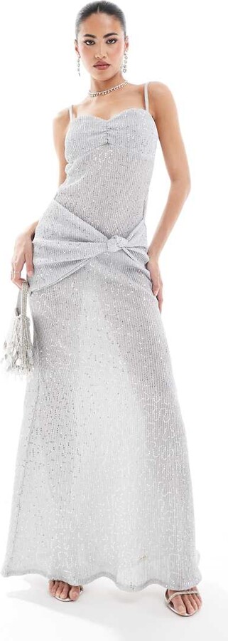 ASOS DESIGN cami strappy sequin maxi dress in silver ShopStyle