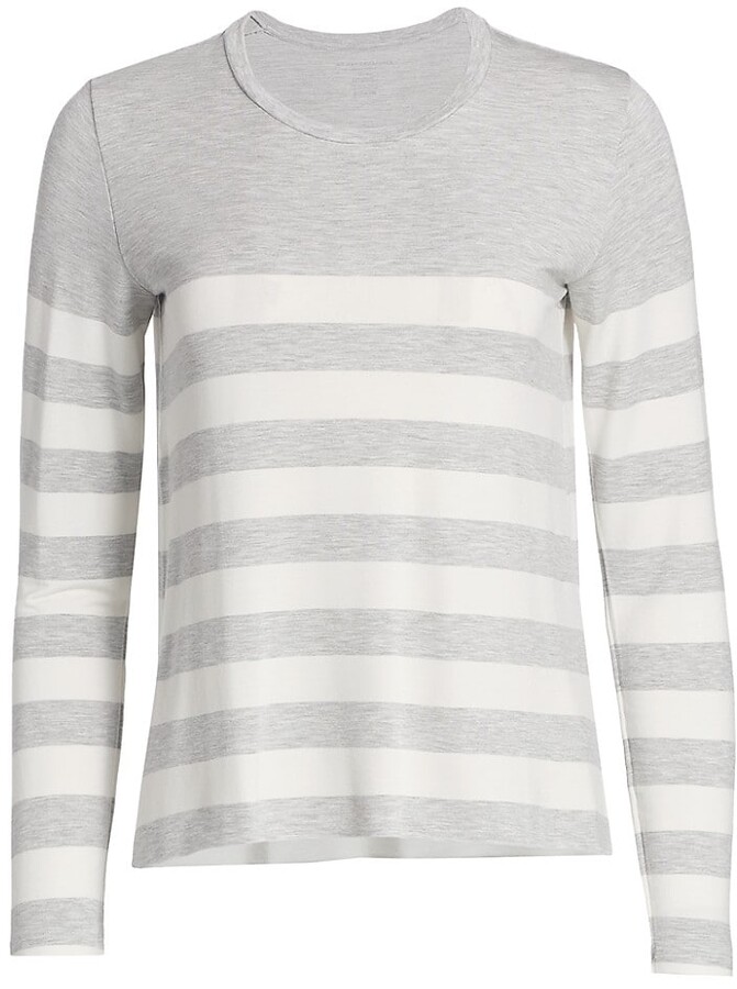 Majestic Filatures Womens Soft Touch French Terry Fleece Striped Crew Neck