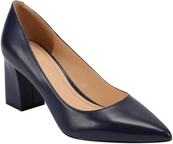 navy pumps block heel