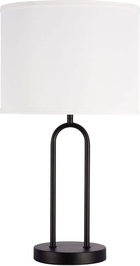 Isla 20 in. Black Bedside Table Lamp with White Linen Shade