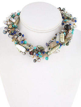 Mother of Pearl Jaded Turquoise Garnet Pearl Necklace