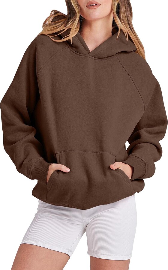 Generic Raglan Sleeve Womens Sweatshirts Pullover Hooded Solid Color  Sweatshirt Hoodie Cool 2023 Preppy Hooded Sweatshirt Top Brown - ShopStyle