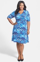 Thumbnail for your product : London Times Print Jersey Fit & Flare Dress (Plus Size)