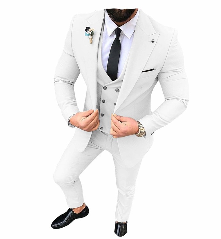 Mens 3 Piece Slim Fit Men Suit Notched Lapel Solid Groomsmen Tuxedos for Wedding Blazer+Vest+Pants