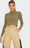Thumbnail for your product : PrettyLittleThing Khaki High Neck Knitted Rib Top