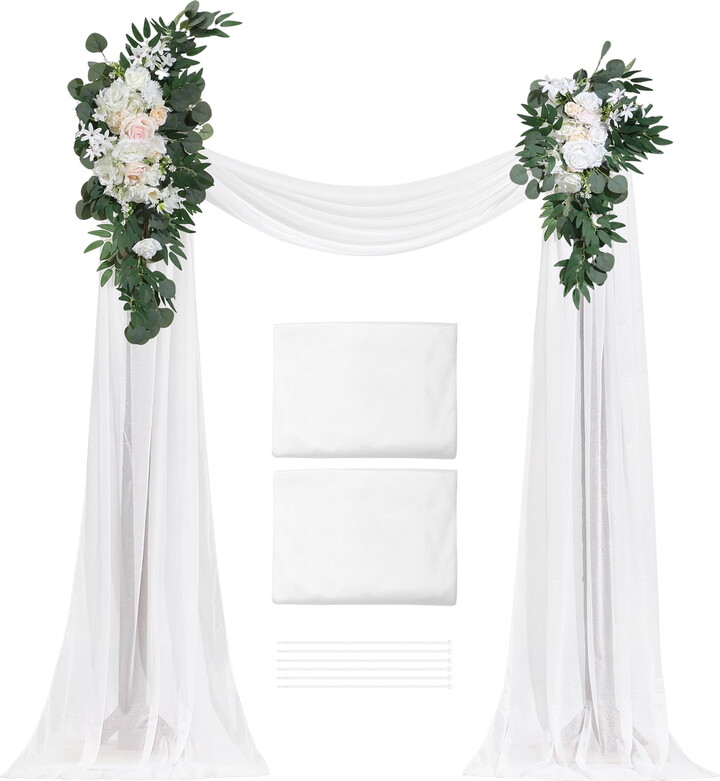 KFFKFF Faux Wedding Arch Blossoms Set, Ivory Bridal Arch Blossoms with Curtain Set (Bundle of 4) - 2 Units Flower Design, 2 Units Transparent Curtains, for Nuptial Arrangements Reception