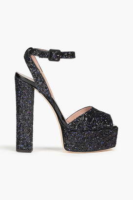 black glitter platform heels