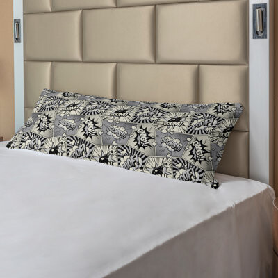 Ambesonne Comics Body Pillow Case Cover With Zipper, Bubbly Poof Boom OMG Bubbly Calligraphy Design In Clouds Smoke Burst, Decorative Accent Long Pill