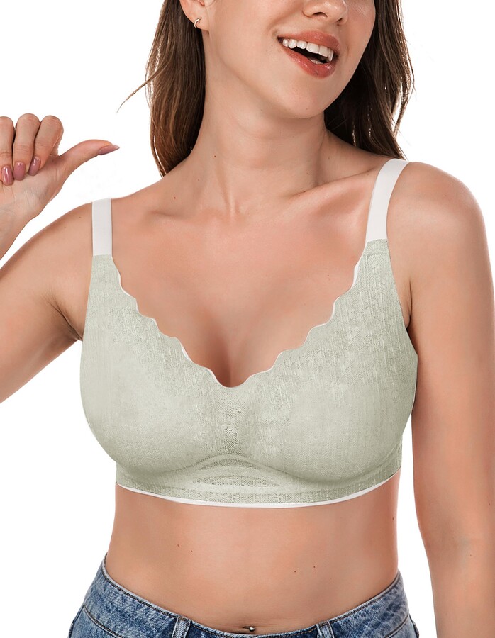 Brabalas Unlined Smooth Wireless Bras for Women with Support and Lift  Comfort Seamless Bra V Neck Bralettes. Green - ShopStyle
