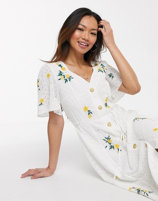 French Connection button front embroidered broderie midi dress