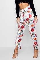 Thumbnail for your product : boohoo Woven Floral Split Tie Waist Trouser