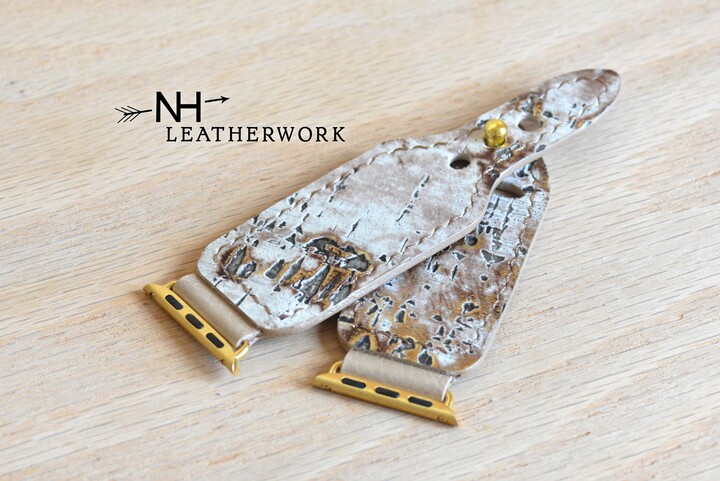 Leather Watch Band Strap, Golden Driftwood Embossed For Apple 38/40/41mm 42/44/45/49mm Fitbit Versa 2, Samsung Galaxy