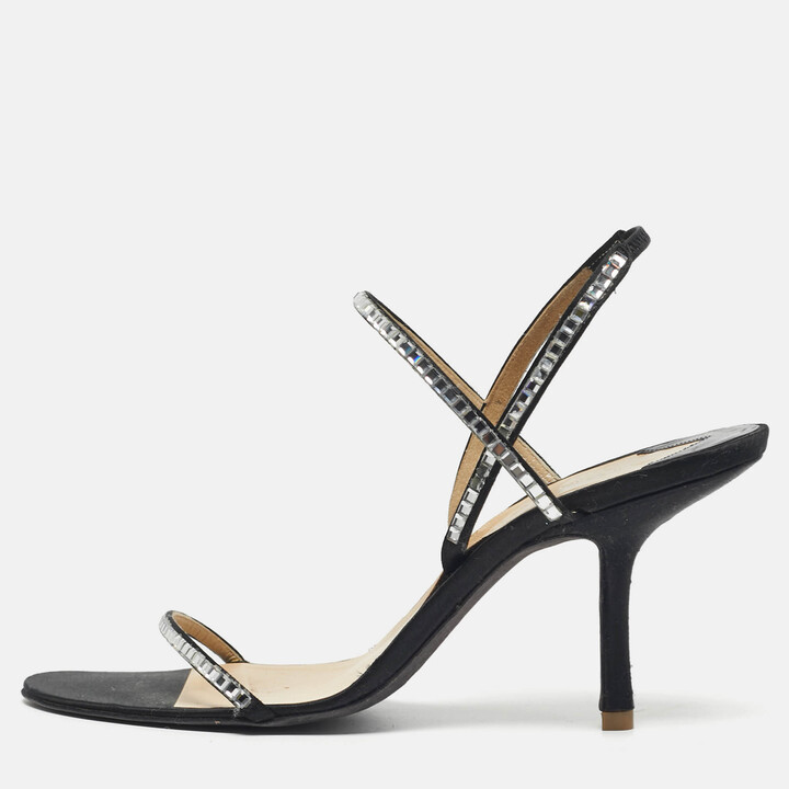 Givenchy Size 38.5 Black Satin Crystal Embellished Slingback Sandals