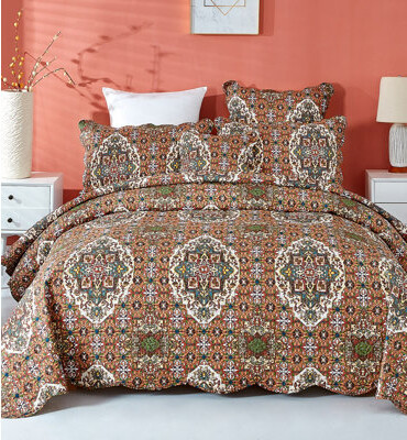 DaDa Bedding Persian-Inspired Geometric Quilted Bedspread Set – Reversible Lightweight Bedding with Ornate Floral Patterns