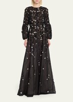 Thumbnail for your product : J. Mendel Flower Embroidery Silk Long Bell Sleeves Gown