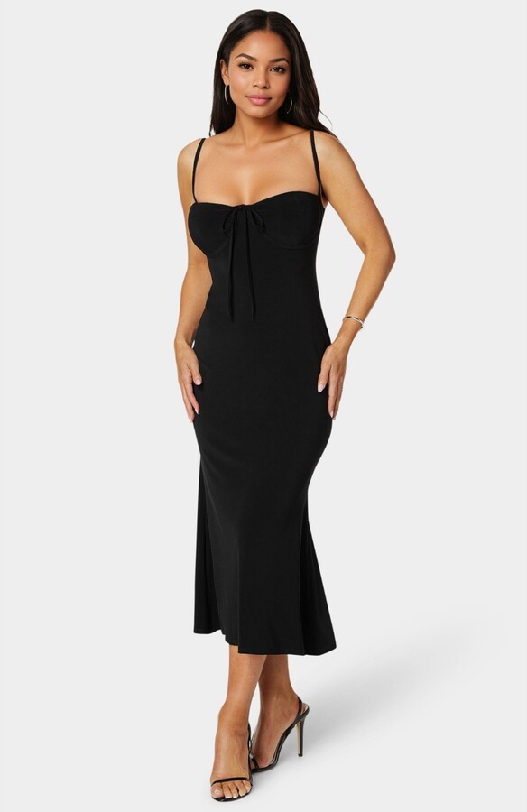 Bebe Women's Bow Front Bustier Knit Slip Midi Dress