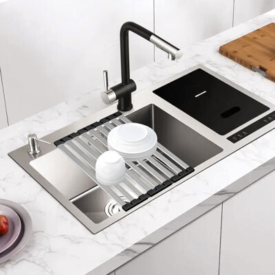 Xiangong Roll-Up Over-Sink Dish Drying Rack, 304 Stainless Steel Foldable Drain Rack & Trivet Mat For Kitchen Countertops And RV Sinks