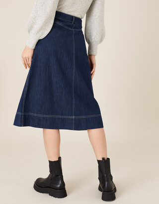 Monsoon Denim Midi Skirt in Organic Cotton Blue