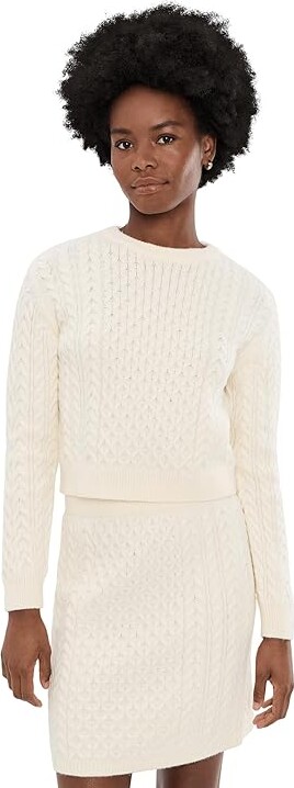 CeCe Cable Knit Pullover Sweater Women's Sweater Vanilla : MD Cotton/Nylon