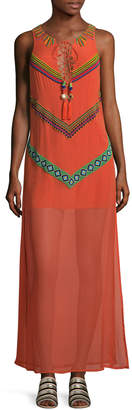 Nicole Miller Women's Chaquira Embellished Side Split Maxi Dress