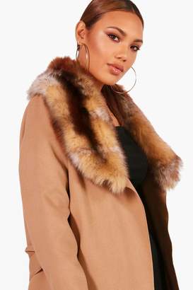 boohoo Faux Fur Trim Coat