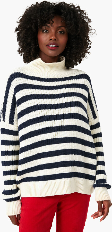 Emerson Fry Navy Stripe Carolyn Funnel Neck Sweater - ShopStyle