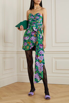 Thumbnail for your product : Alessandra Rich Strapless Bow-detailed Floral-print Silk Mini Dress - Green - IT36