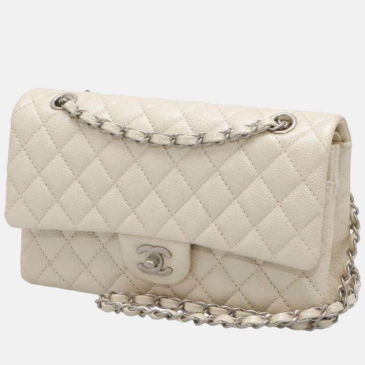 Chanel White Leather Classic Medium Double Flap Shoulder Bag - ShopStyle