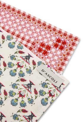 D'Ascoli Set Of Four Ionna Gingham Linen-blend Placemats - Red Print