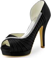 Thumbnail for your product : Elegantpark EP11064-IPF Women High Heel Pumps Peep Toe Pleated Satin Rhinestones Platform Blue Wedding Party Shoes US 4