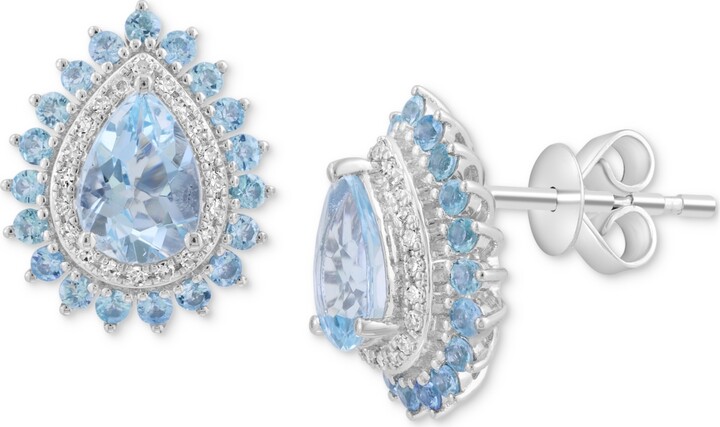 Effy Aquamarine (1-3/8 ct. t.w.), Blue Topaz (5/8 ct. t.w.) & Diamond (5/8 ct. t.w.) Stud Earrings in 14k White Gold