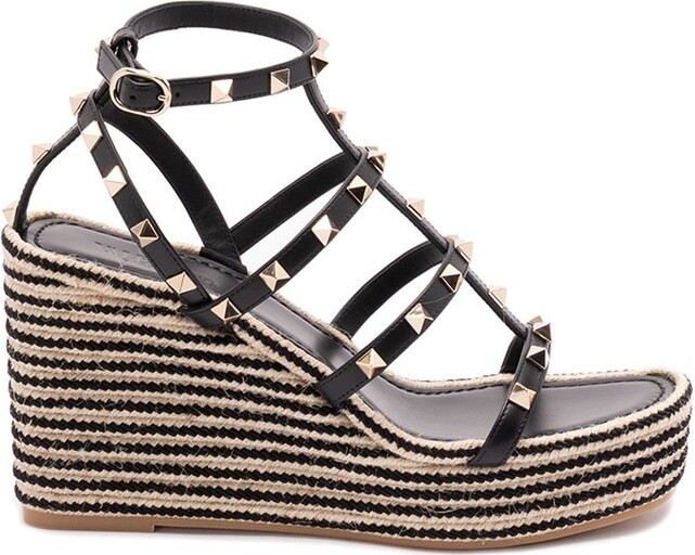 Valentino Garavani Rockstud Open Toe Wedge Espadrilles
