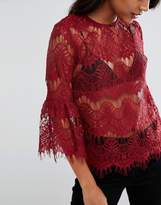 Thumbnail for your product : AX Paris Lace 3/4 Bell Sleeve Top